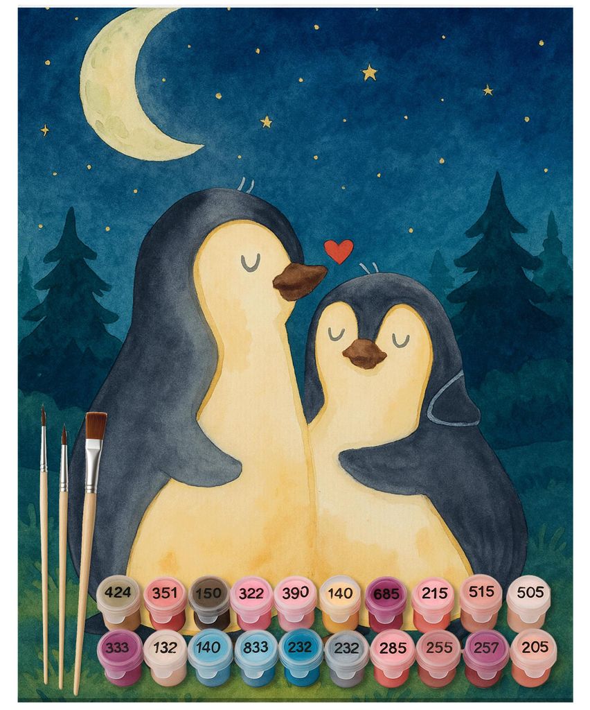 Mr. & Mrs. Panda DIY Malen nach Zahlen Pinguine Einschlafen Design 40 x 50 cm Mit Rahmen - Weiß - Geschenk, für Freundin, Hochzeitstag, Frauen, V...