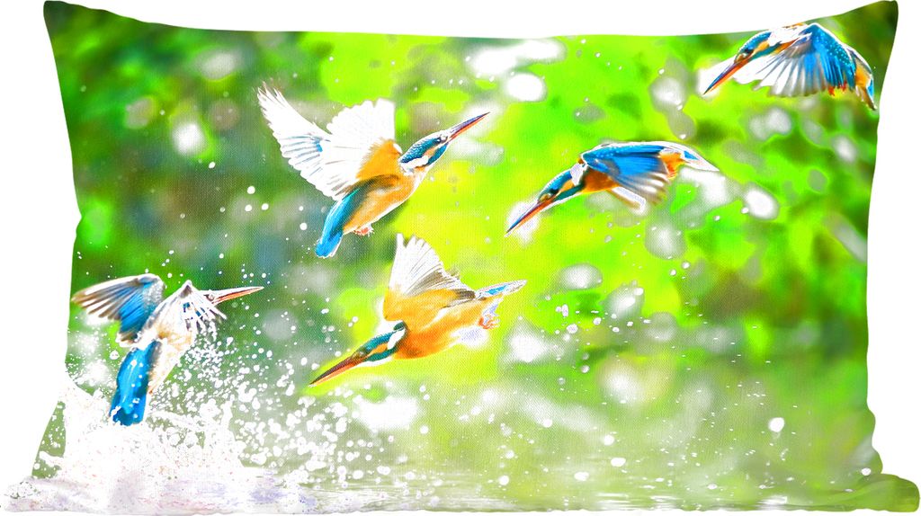 MuchoWow Zierkissen Sofakissen Wohnzimmer Dekokissen 60x40 cm Eisvögel fliegen im Wasser - Kopfkissen - Polster mit Foto
