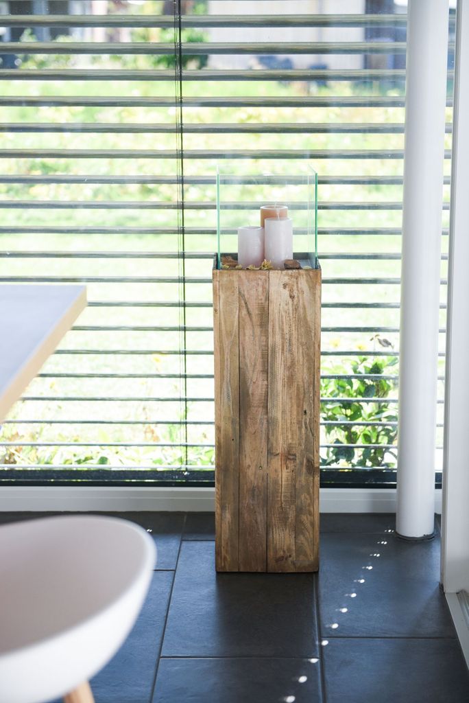 Windlichtsäule Windlicht Recycling Holz Candela" Braun"