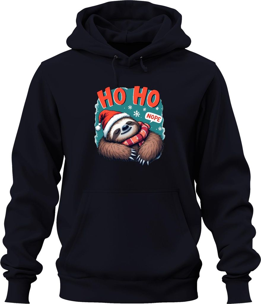 HO HO NOPE Faultier Weihnachten Weihnachtsmütze Schal Lustig Uni Hoodie Kapuzenpullover, Navy, XXL