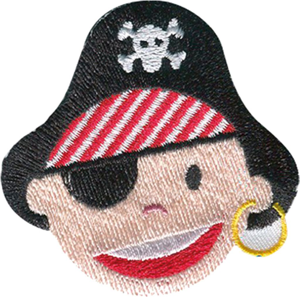 Pirat mit Augenklappe - Aufnäher, Bügelbild, Aufbügler, Applikationen, Patches, Flicken, Zum Aufbügeln, Größe: 4,4 x 4,4 cm