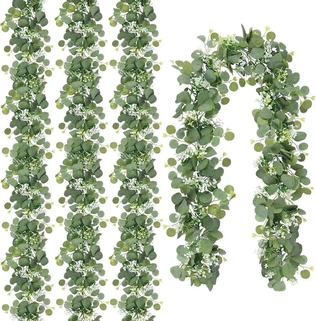 Guirlande Eucalyptus Décoration Intérieur et Extérieur 1,8m Fleurs Blanches