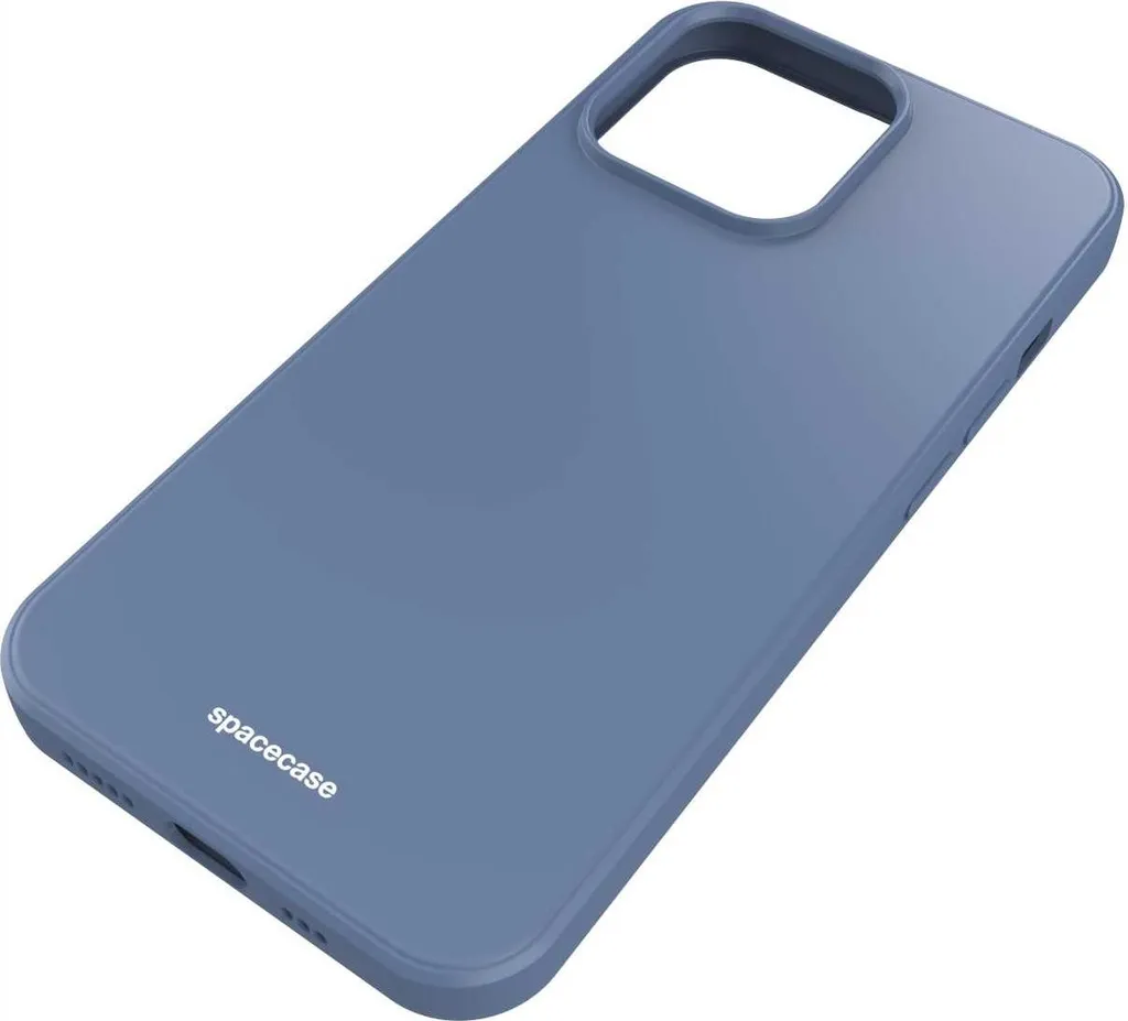 Coque iPhone 13 silicone Bleu SPACECASE - Finition Soft Touch Antidérapante