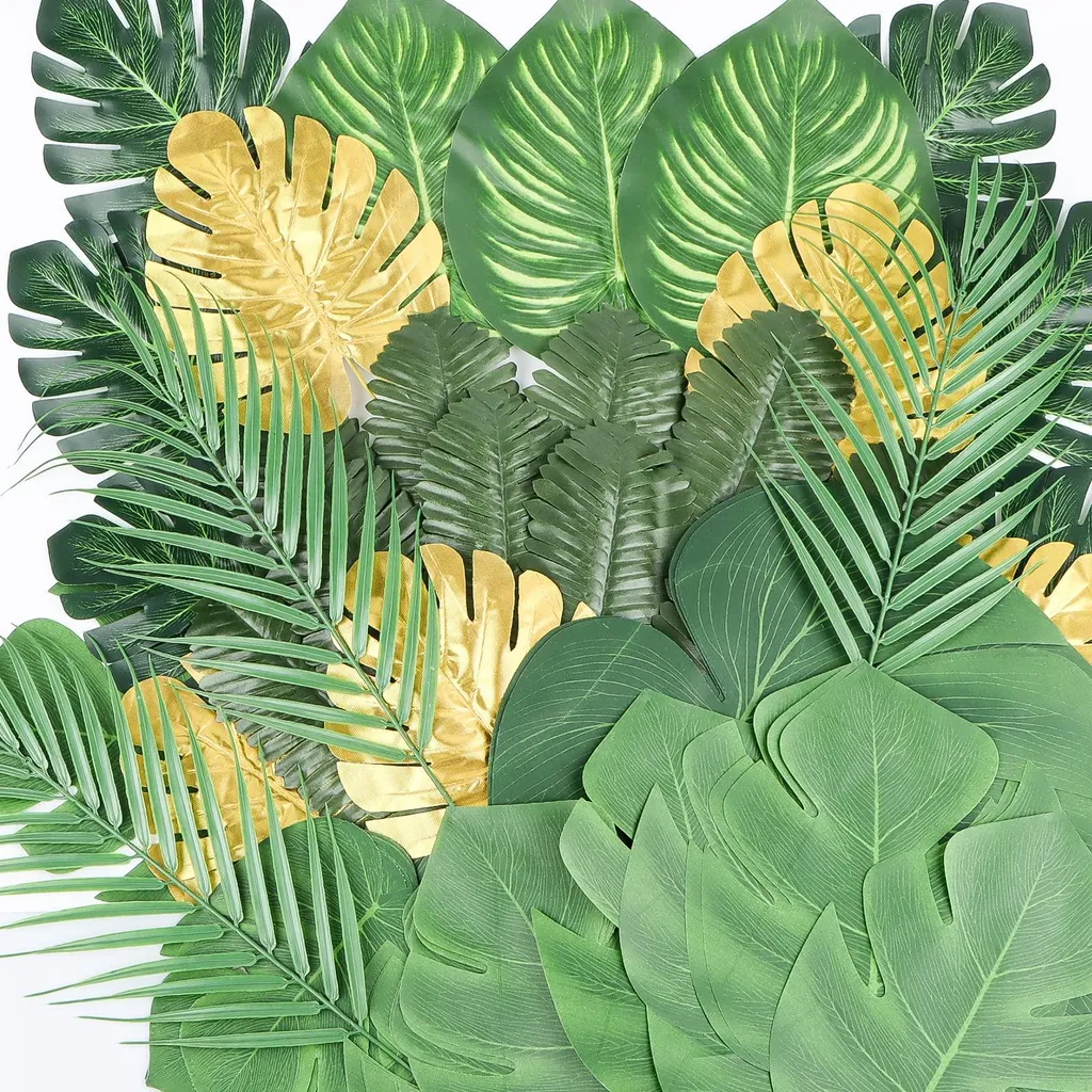 Lot de 78 Feuilles Tropicales Artificielles Réutilisables avec Monstera