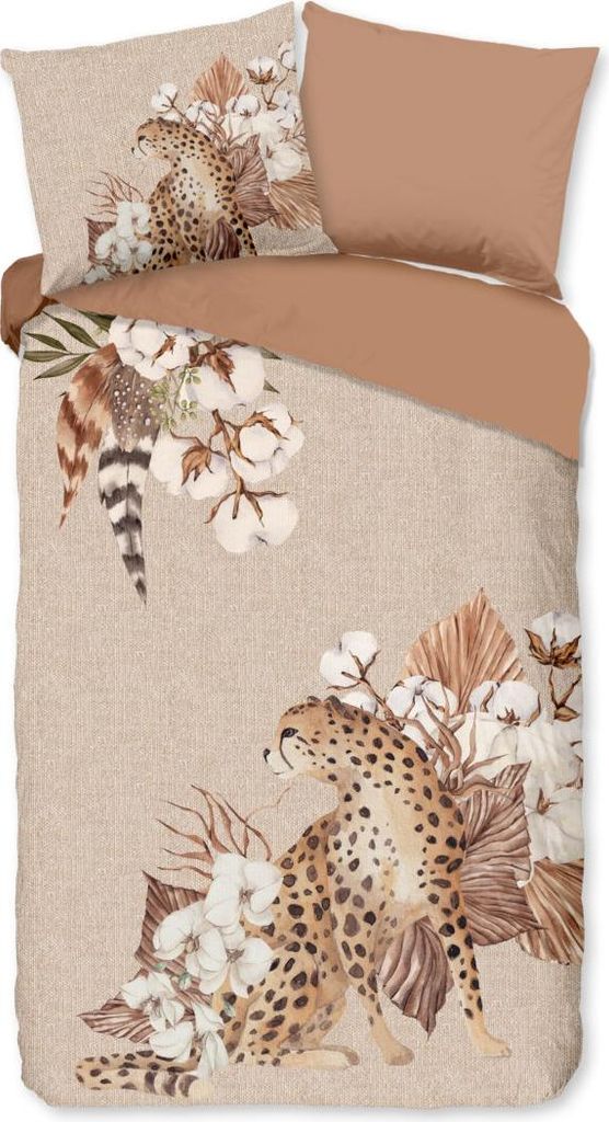 Guten Morgen Bettbezug "Tiger und Blumen" - Sand - (140x200/220 cm) - Baumwolle 100% Flanell