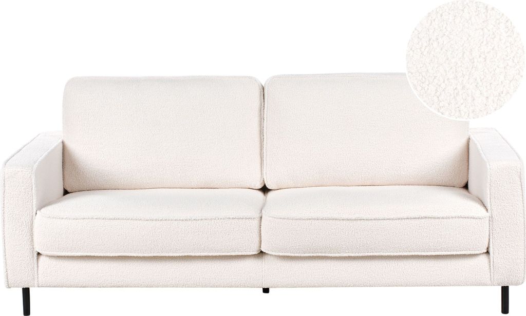 BELIANI 3-Sitzer Sofa Weiß Bouclé mit Schwarzem Metallgestell Sitzkissen Armlehnen Klassisch Industrie Design Wohnzimmer Schlafzimmer Flur Polste...