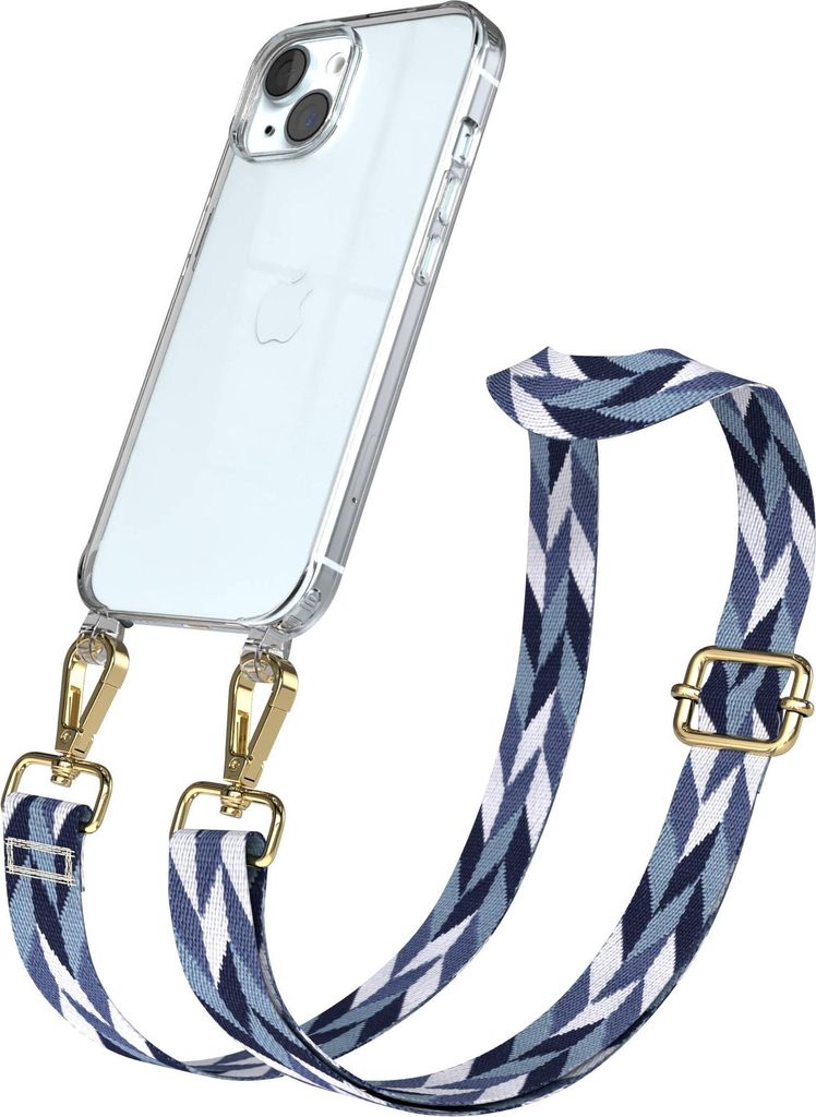 EAZY CASE Handykette - Verstellbarer Trageriemen kompatibel mit Apple iPhone 15, Handykordel mit transparenter Silikon-Hülle, Karabiner Gold, Mix ...
