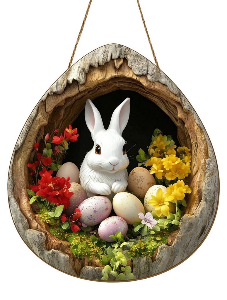 Osterkranz-Hasen-Schild aus Holz, rustikaler Anhänger zum Aufhängen, Tür- und Wanddekoration für Haus, Garten, Vorwand, Kamin, festliche Partyd...