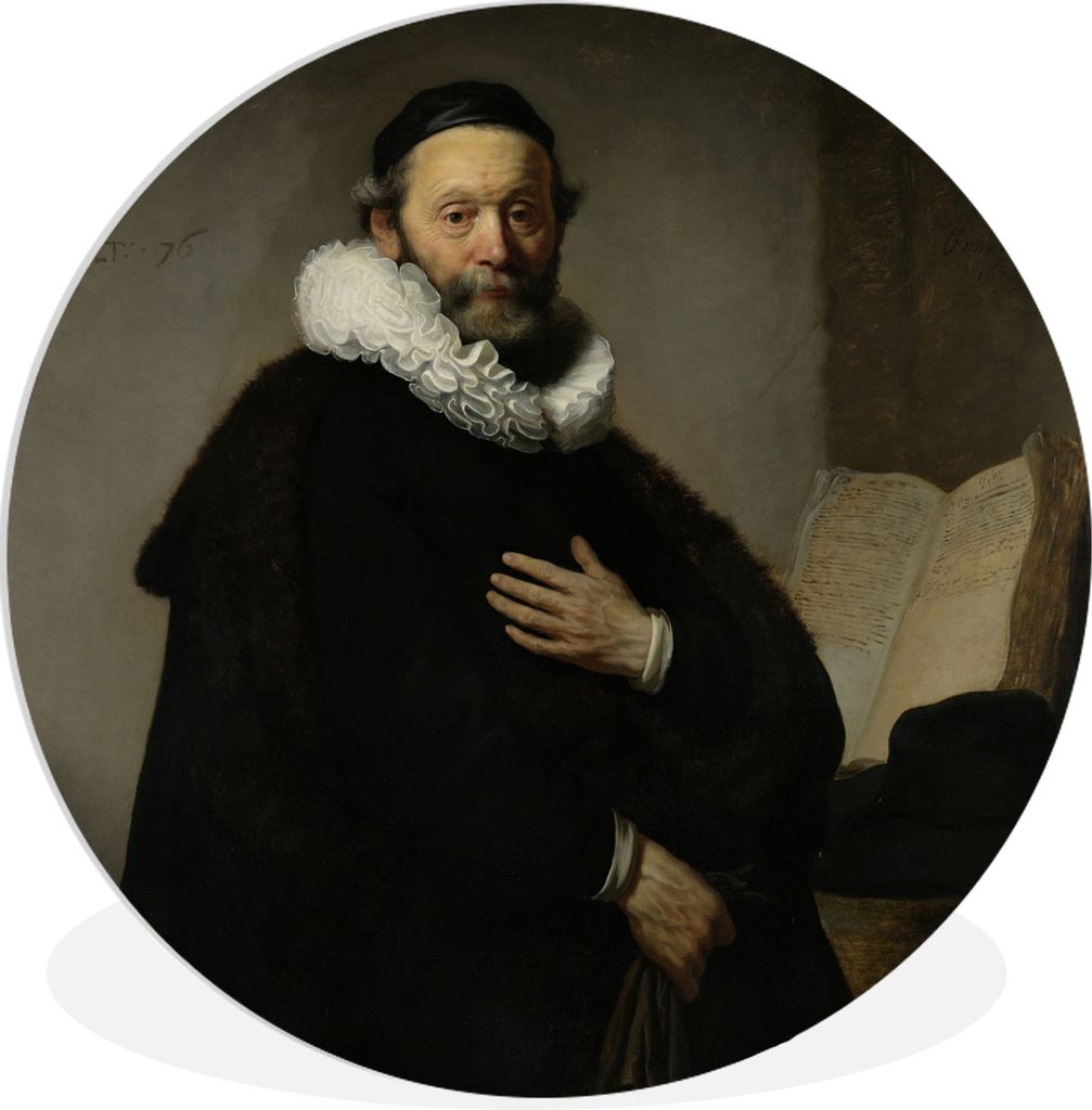 MuchoWow Rundes Wandbild - Runde Bilder Porträt von Johannes Uyttenbogaert - Gemälde von Rembrandt van Rijn Ø 90 cm Kreis Wanddekoration Kunst...