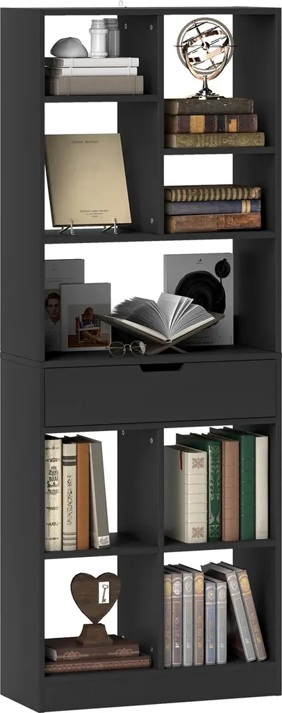Rangement Bibliothèque Noir Gain de Place avec Tiroir pour Petits Espaces