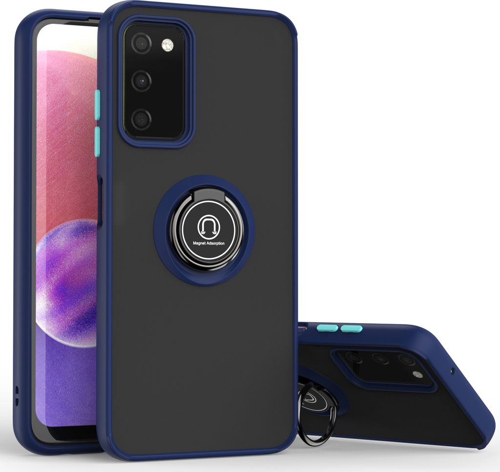 Samsung A03S Hülle, Ring Halter Ständer Matte Transluzent TPU Rahmen Stoßfest Schutzhülle für Samsung Galaxy A03S Blau