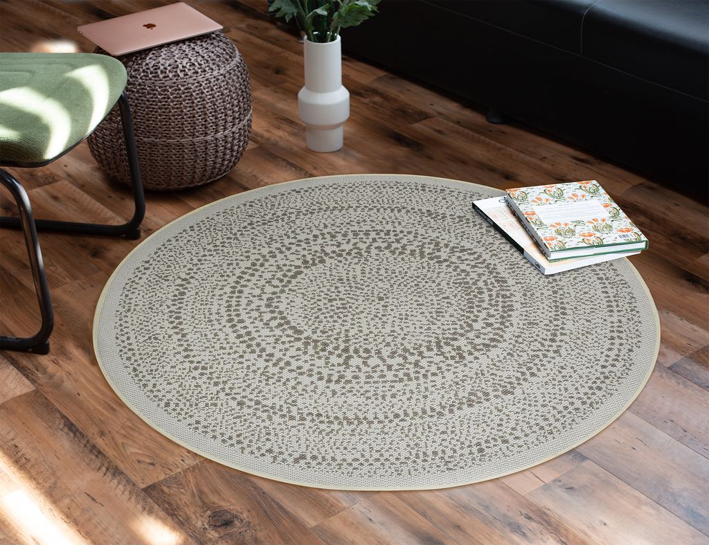 In- & Outdoor Teppich Rund FINN Creme/Olivgrün, Ø120 cm