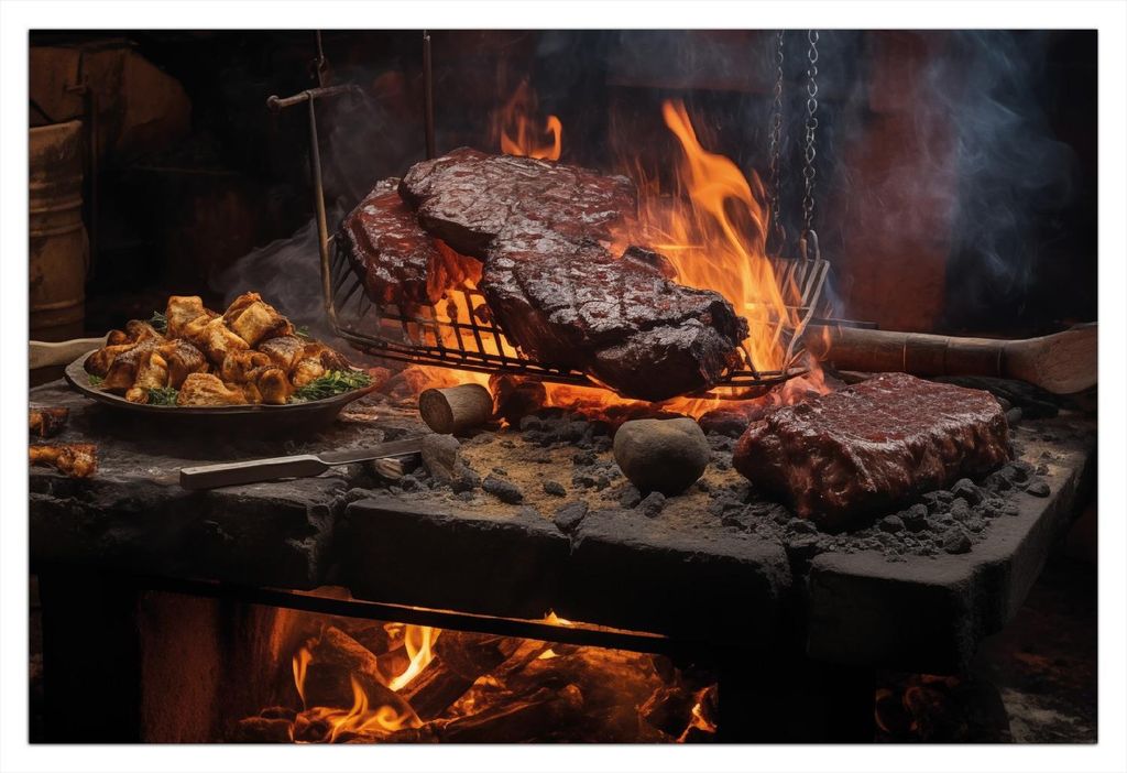Wallario selbstklebendes Poster - Urige Grillkunst: Steakschmiede, Größe: 61 x 91,50 cm