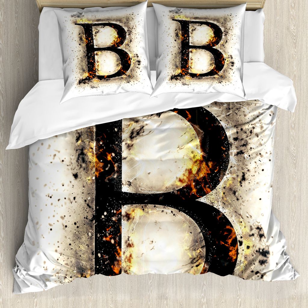 ABAKUHAUS Buchstabe b Bettbezug, Sprache in Flammen, Milbensicher Allergiker geeignet mit Kissenbezügen, 200 cm x 200 cm - 80 x 80 cm, Tan Schwarz...