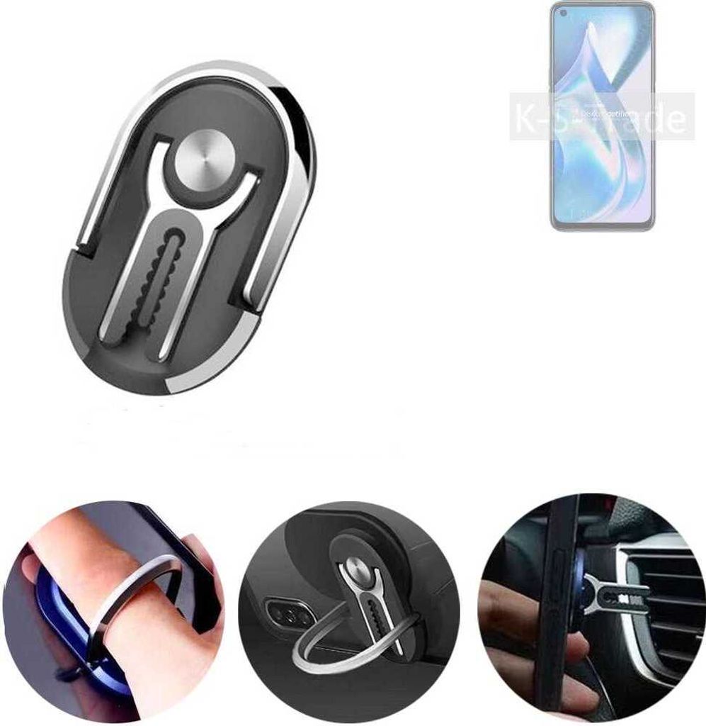 K-S-Trade 3in1 Smartphone-Ring Handy-Ring kompatibel mit OnePlus Ace Racing Edition Fingerhalterung Handyring Tischständer Lüftungsgitter-Halterung