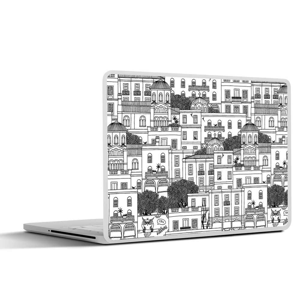MuchoWow Laptop Aufkleber Sticker Cover Muster - Athen - Haus 40x30 cm - Laptop Dekoration - Selbstklebend
