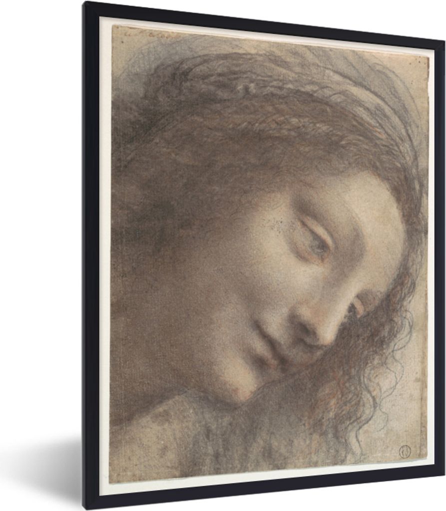 MuchoWow MuchoWow Gerahmtes Poster Das Haupt der Jungfrau Maria - Leonardo da Vinci 30x40 cm - Poster mit zchwarzem Bilderrahmen - Wanddeko - K...