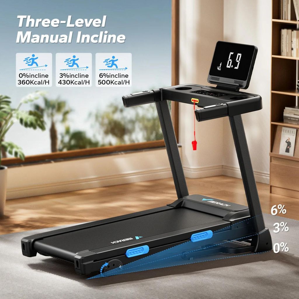 Laufband - T12B1 - Klappbar - Manuelle Steigung - Bluetooth - Handpulsmessung - Bis 12 km/h - Schwarz