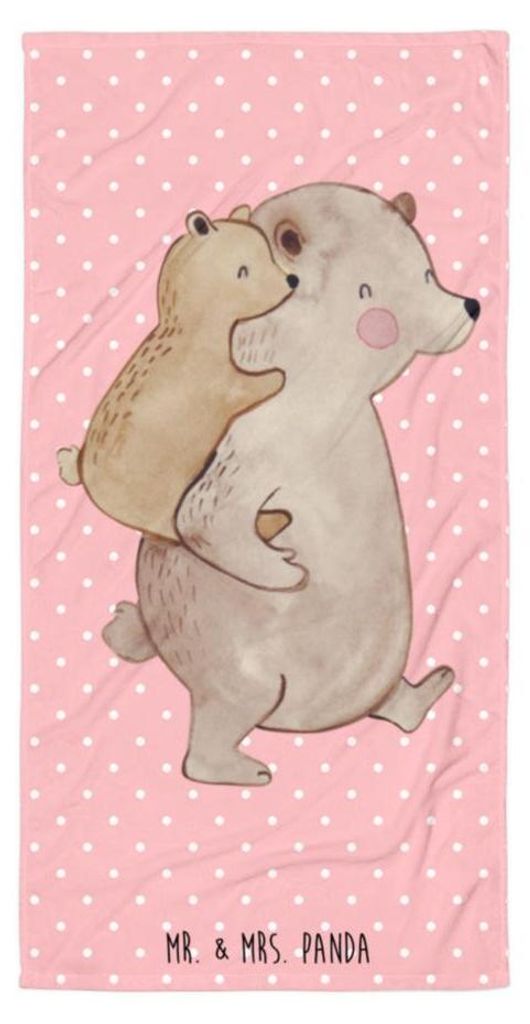 Mr. & Mrs. Panda Strandtuch Papa Bär - Rot Pastell - Geschenk, Vater, Muttertag, Vatertag, Reisehandtuch, Großes Badehandtuch, Frottee-Handtuch, ...