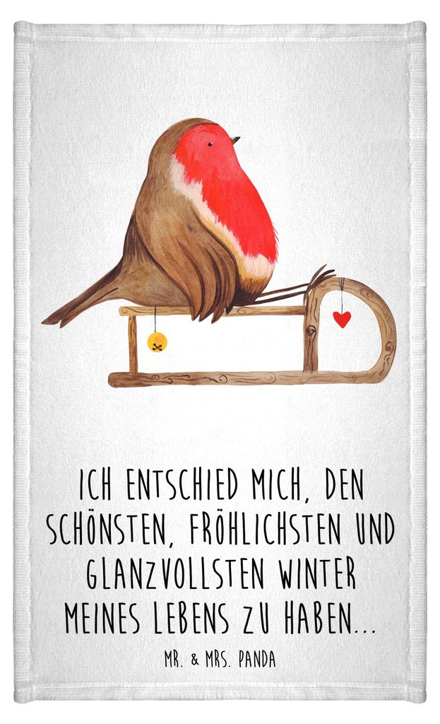 Mr. & Mrs. Panda Handtuch Rotkehlchen Schlitten - Weiß - Geschenk, Weihnachten, gäste wc, Mini-Handtuch, Klein, Vogel, Gästetuch, Kleines