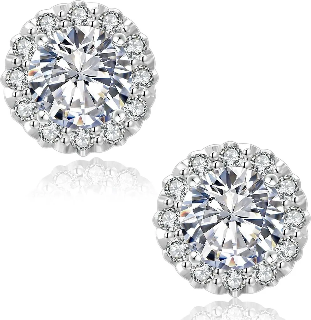 Boucles d'oreilles Moissanite KRKC&CO Fleur Halo 2 ct en Or Blanc