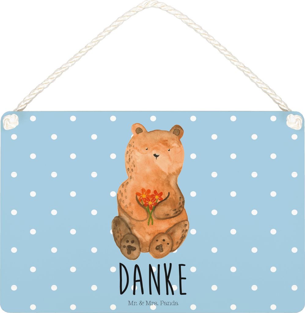 Mr. & Mrs. Panda Schild Bär Dankbar DIN A4 - Blau Pastell - Geschenk, Danke, hängeschild, Türschild, Wandbild Holz, Teddy, Dankeschön, Blumen, ...