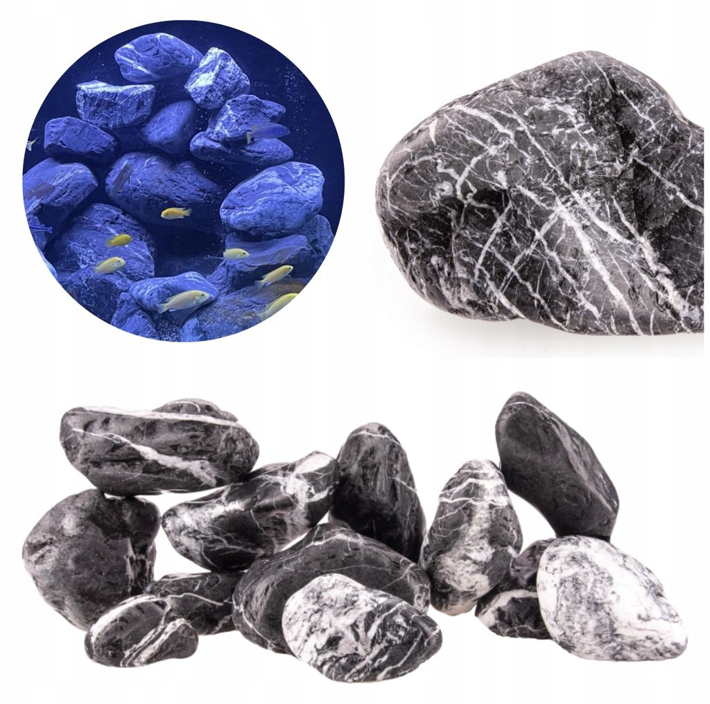 Aquarium Steine Otoczak Dark Rock Set 3 kg, dunkle Natursteine als Aquarium Deko und Felsen für Tanganjika, Malawi Aquarien