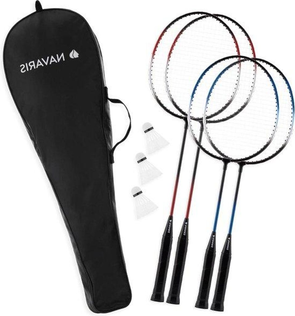 Badminton Set 4 Schläger 3 Shuttles für Kinder und Erwachsene
