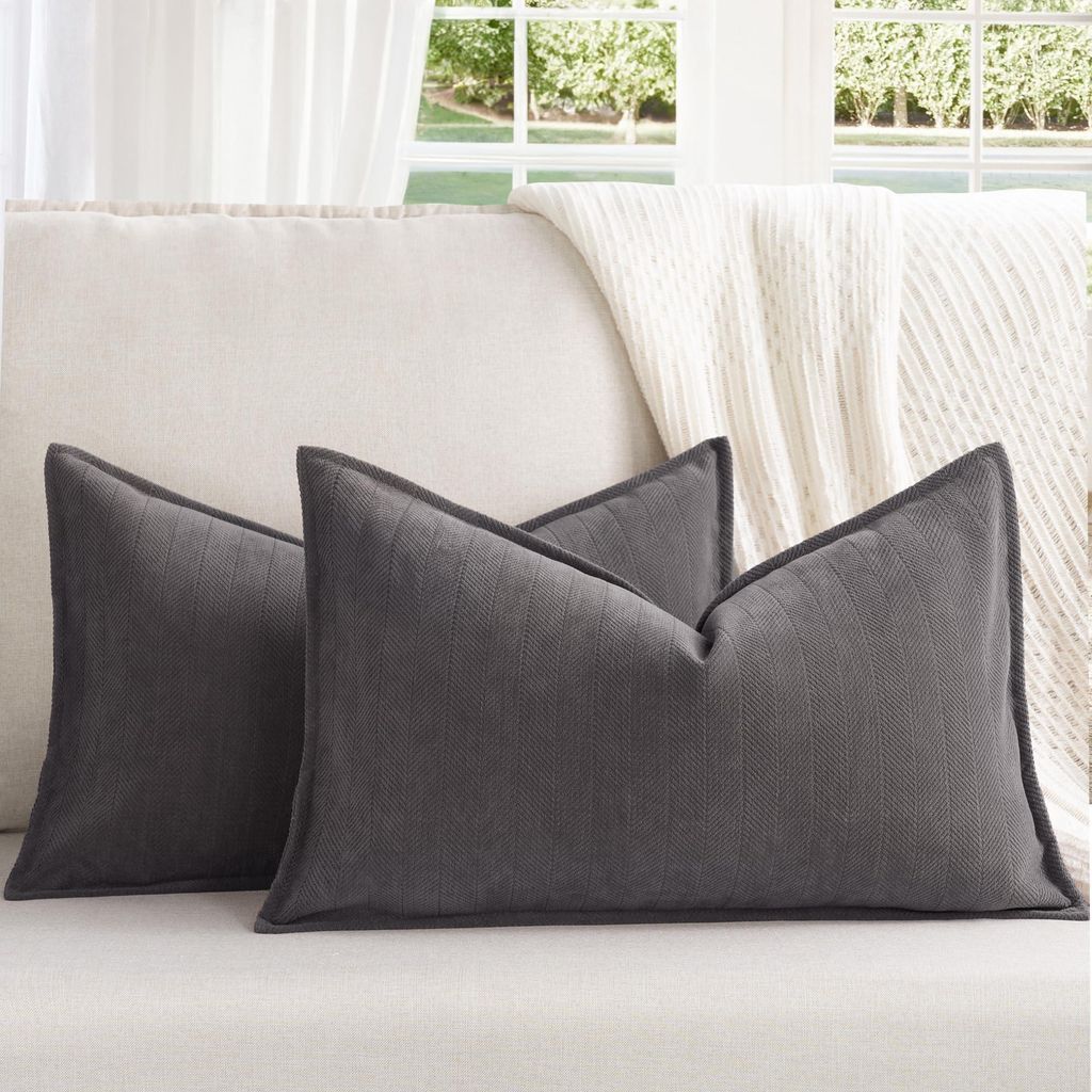 Set aus 2 Kissenbezügen 30x50 cm, Chenille, rustikales Grau, für das Sofa, Kissenbezüge mit elegantem Design, weiche und Dekokissen für Sofa, B...