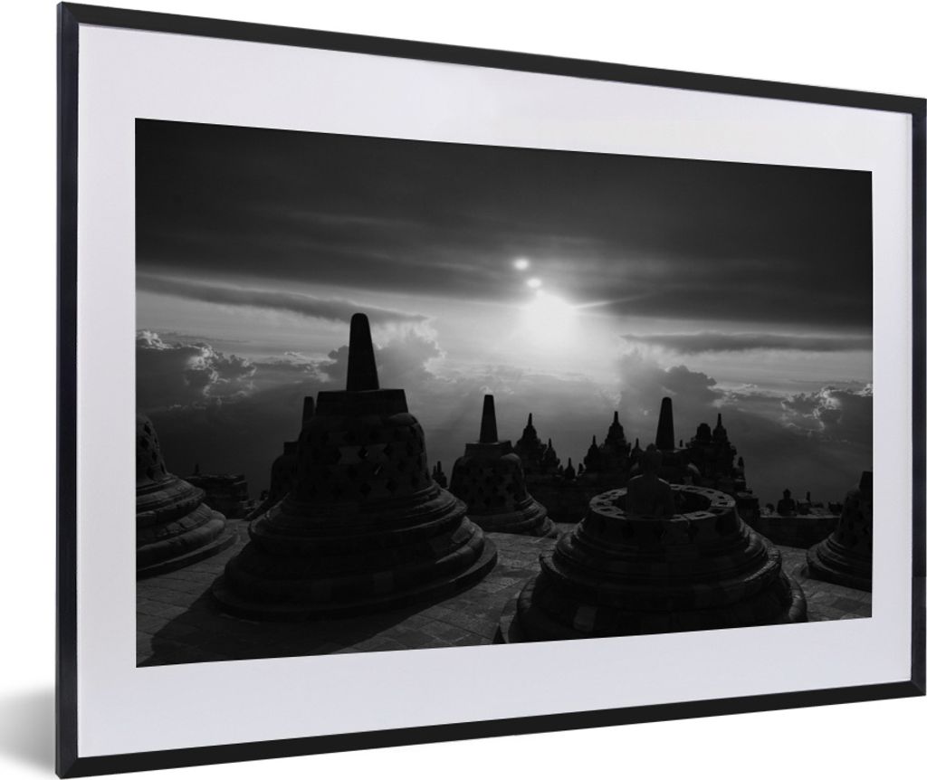 MuchoWow MuchoWow Gerahmtes Poster Indonesien - Sonne - Schwarz - Weiß 60x40 cm - Poster mit zchwarzem Bilderrahmen - Schlafzimmer - Plakat in...