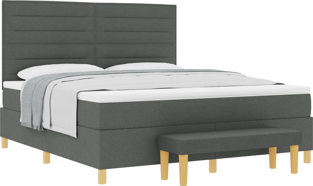 "2025"cloris Bettrahmen, Boxspringbett mit Matratze & Bank Dunkelgrau 180x200 cm Stoff - Klassische Betten CHY38098