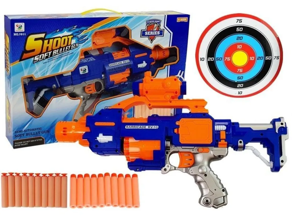 Fusil à pompe en mousse avec cible rotative 45cm et fléchettes souples