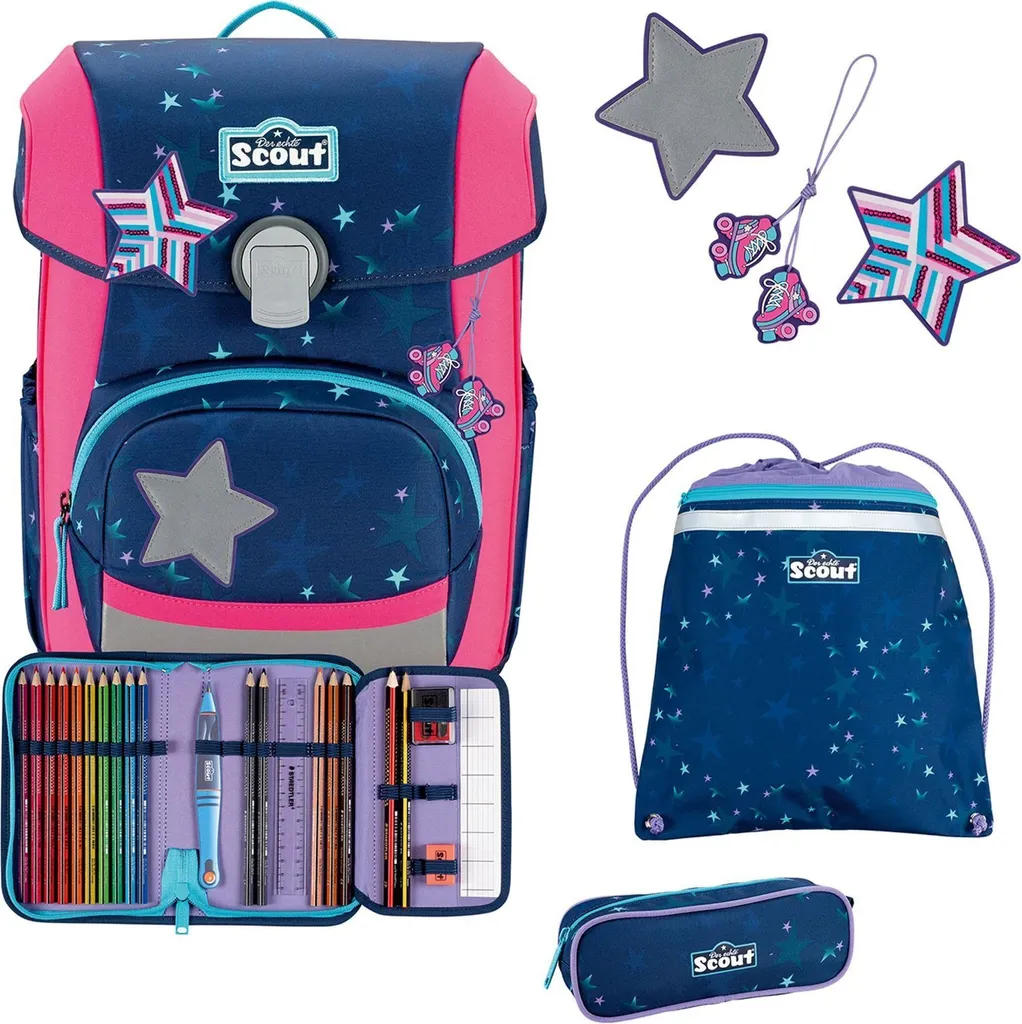 Scout sac d'école Basic Neo Set 4 pièces Pretty Star bleu marine enfant