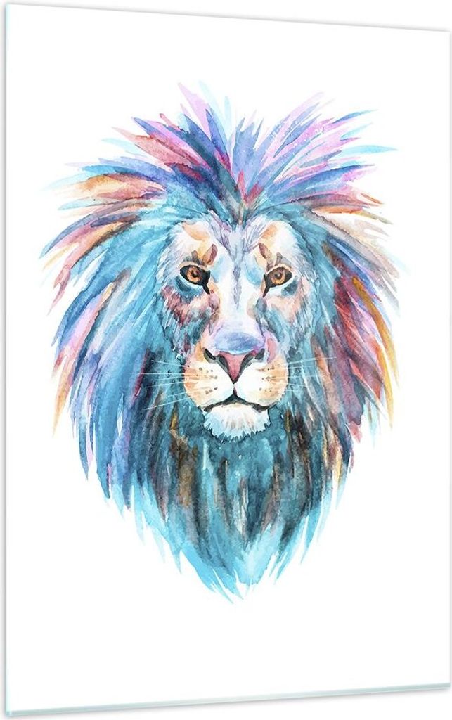 Bilder auf glas - Einteilig - Bunt Löwe Mähne - 50x70cm - Glasbilder - Wandbilder - Bilder - zum Aufhängen bereit - Wanddekoration aus Glas - Gl...