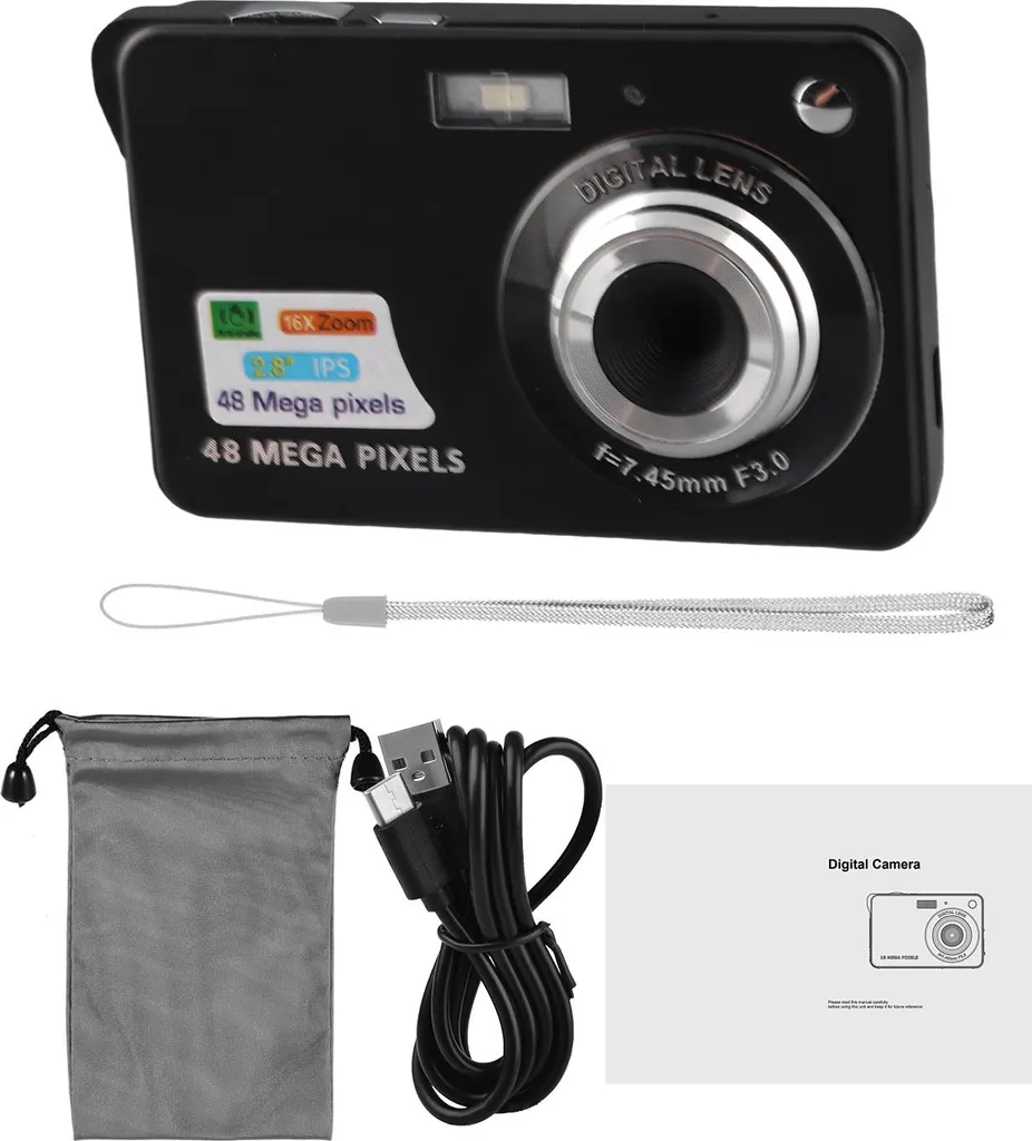 Caméra de voyage HD 720p pour vlog, appareil photo léger 48MP Noir