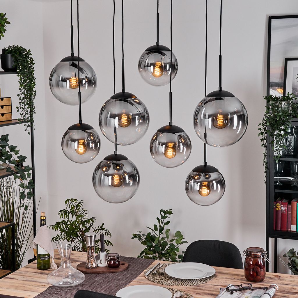 Fossobiubo Hängelampe aus Metall/Glas in Schwarz/Rauchfarben/Klar