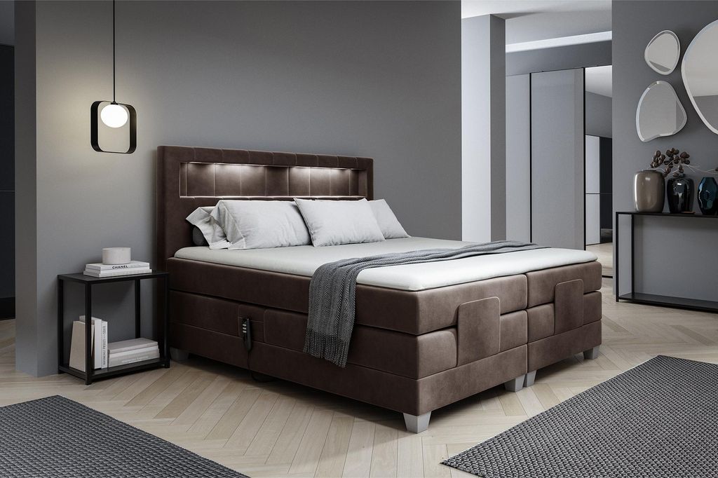 MEBLINI Boxspringbett Elektrisch Verstellbar mit LED - Gepolstert Doppelbett mit Matratzen und Toppers - Polsterbett - Bett mit Kopfteil - ASPERO -...