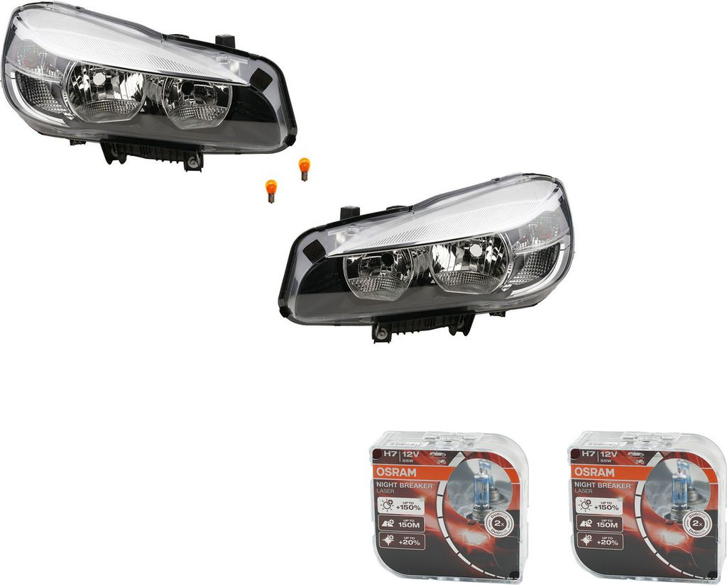 Johns, Scheinwerfer + Osram Night Breaker Laser passend für BMW 2er F45 F46 12-18 L R 63117422573 63117404867 63117409103 7404867 7409103 7422573 ...