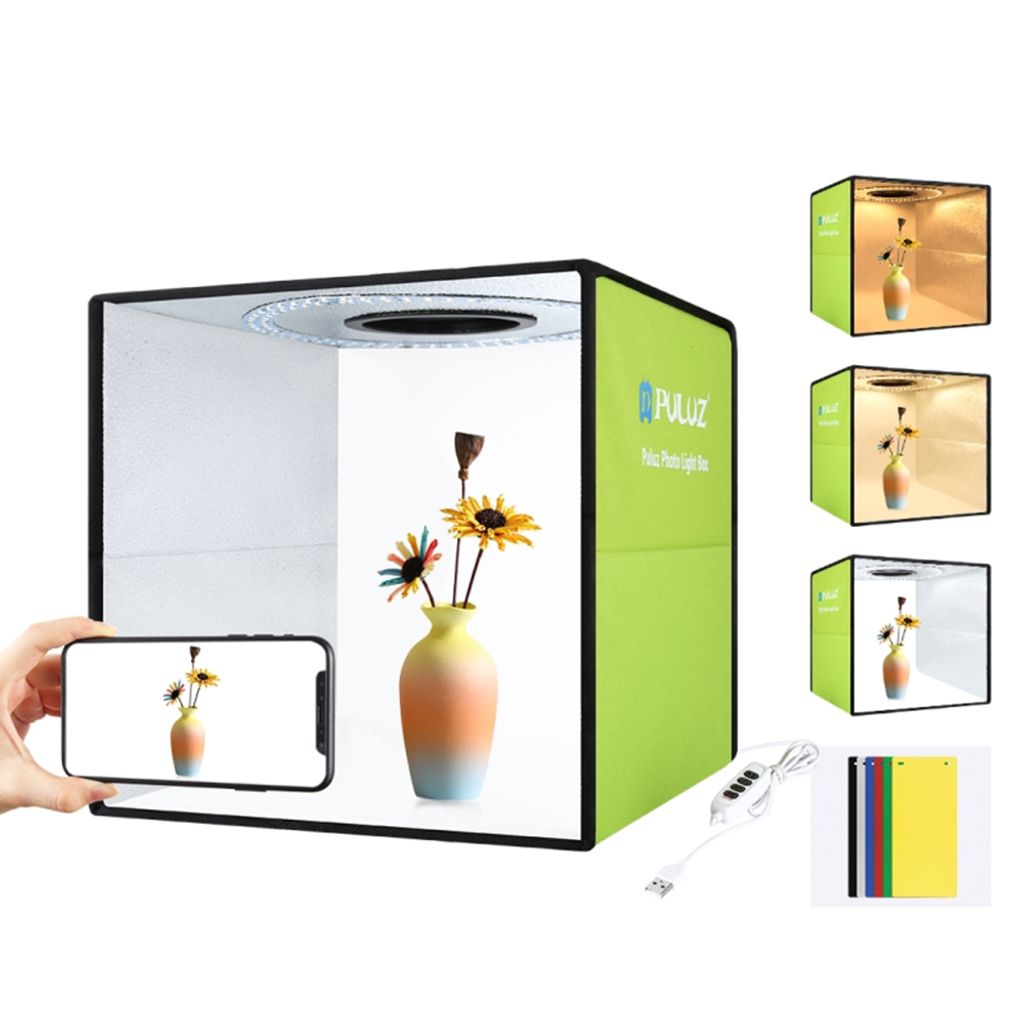 PULUZ Produktfotografie Fotobox Lightbox ZWEI 6 Farben LED Ausleuchtung