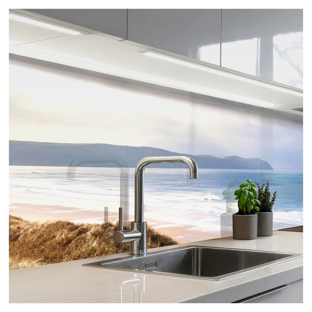Selbstklebende Küchenrückwand 60x250 cm Küchenspritzschutz Wandschutz ohne Bohren Düne - Strand - Wasser