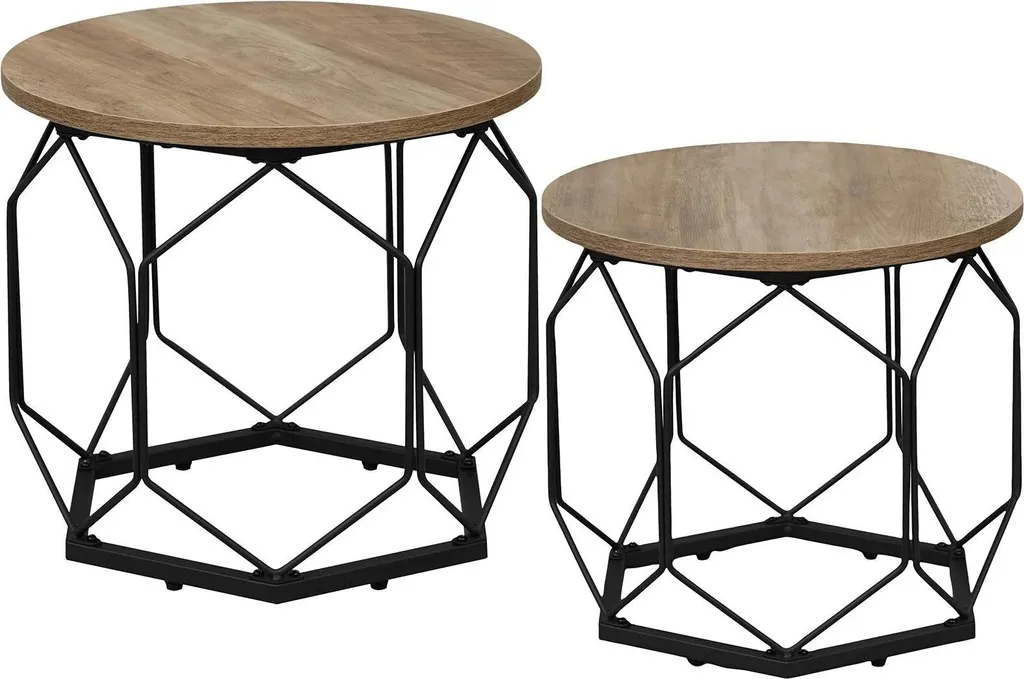 Lot de 2 tables d'appoint rondes gris clair en bois pour salon moderne