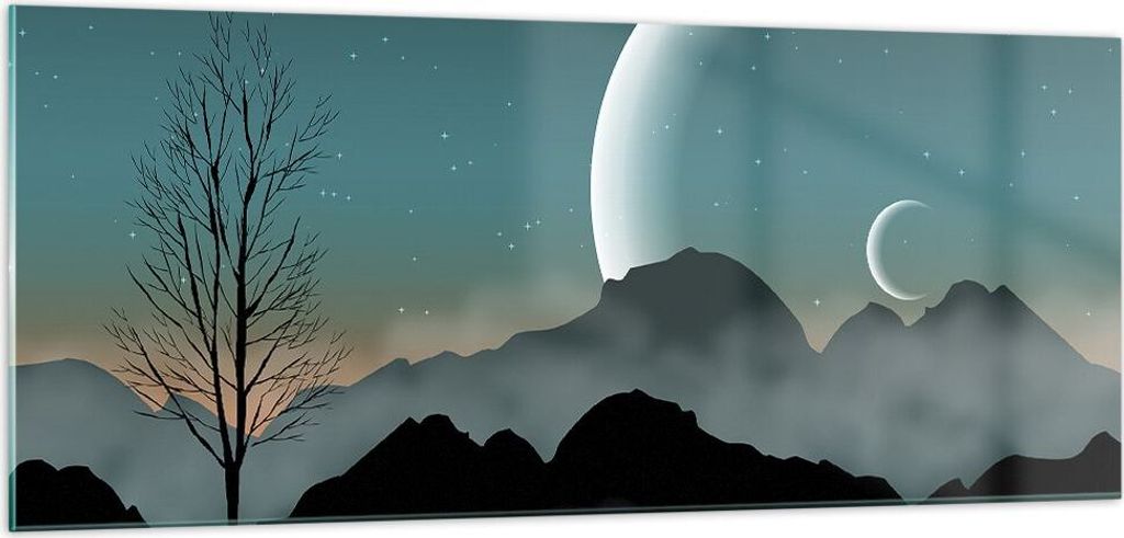 Bilder auf glas - Einteilig - Himmel Nacht Illustration - 100x40cm - Glasbilder - Wandbilder - Bilder - Wanddekoration aus Glas - Glas Bilder - Wan...