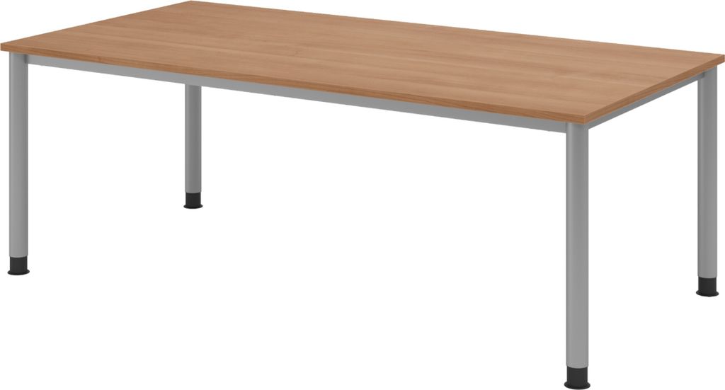 bümö Schreibtisch Serie-H Gestell: Silber - Nachbildung: Nussbaum, Größe: 200 x 100 cm