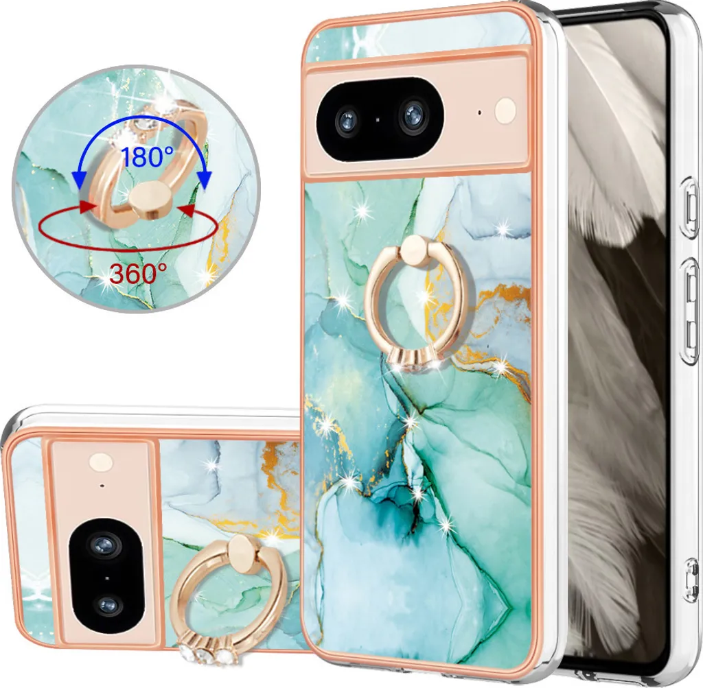 Custodia Marmo Google Pixel 8 con Anello Caffè - Cover TPU Elegante