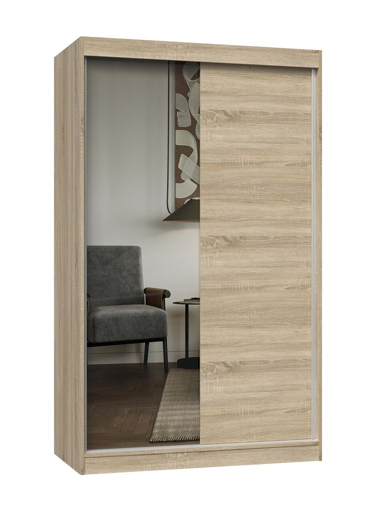 Kleiderschrank 120 cm mit Spiegel RANNO 7 – Eiche sonoma