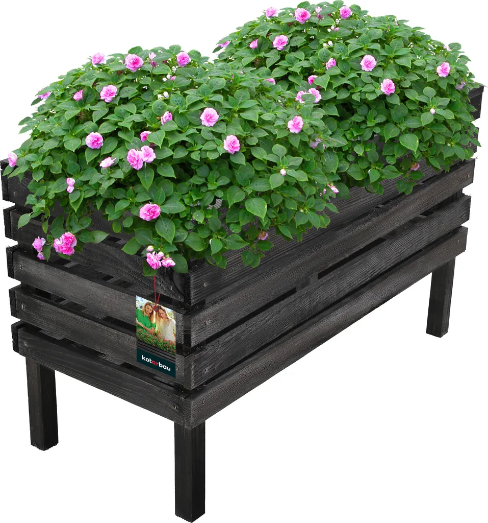 Jardinière surélevée en bois noir pour jardiner sans se baisser 64cm