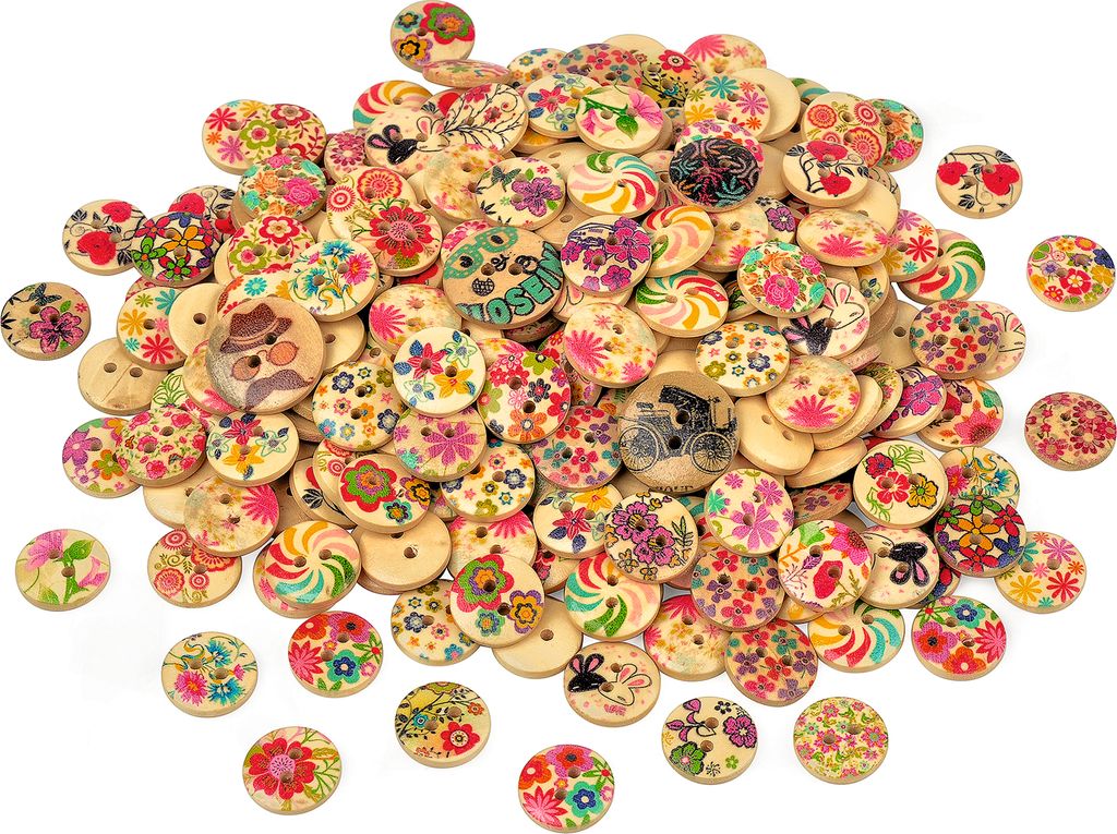 VBS XXL Holzknöpfe Blumenmix 100g Bunte Knöpfe 1.5cm Basteln Nähen Dekorieren