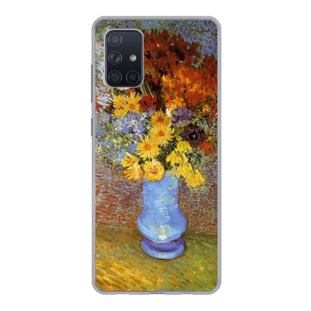 MuchoWow Handyhülle Schutzhülle Hülle für Samsung Galaxy A51 5G Vase mit Gänseblümchen und Anemonen - Vincent van Gogh Silikon Softcase Han...