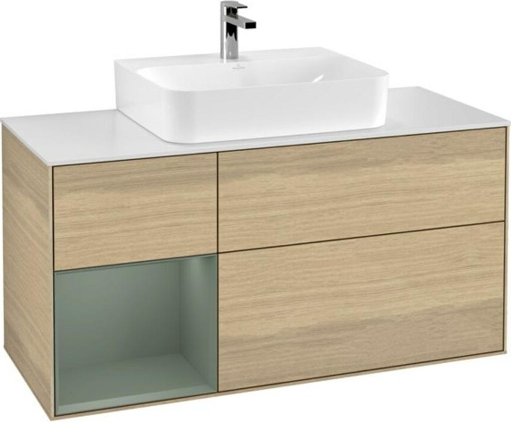 V&B Waschtischunterschrank Wandbeleuchtung Finion 120cm, Pl w m, Reg li Oli. m Lac, Oa ven