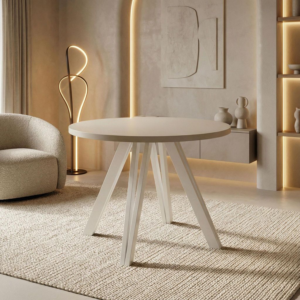 Runder Esstisch 100 cm mit Weißen Holzbeinen aus Buchenholz – Moderner Tisch für Esszimmer, Küche und Wohnzimmer – Platzsparender Tisch für...